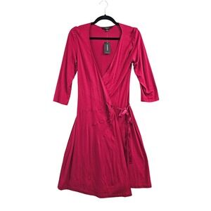 Express Womens XS Red Modal Spandex 3/4 Sleeve Wrap Dress Chic Stretchy jersey